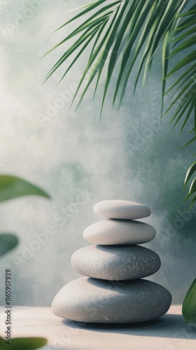 stones stacked in a spa center with copy space vertically 9:16