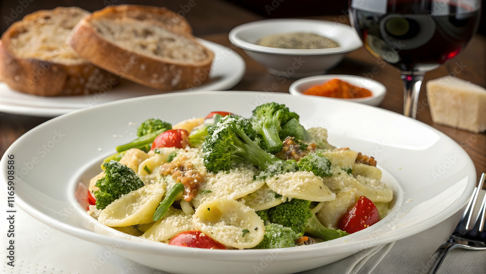 Orecchiette Pasta with Broccoli, Cherry Tomatoes, and Grated Cheese Orecchiette Pasta with Broccoli, Cherry Tomatoes, and Grated Cheese
