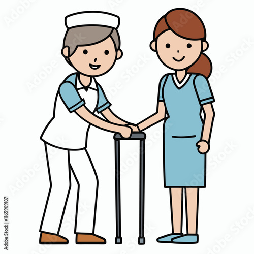 Nurse Assisting Patient to Stand - Kind and Professional