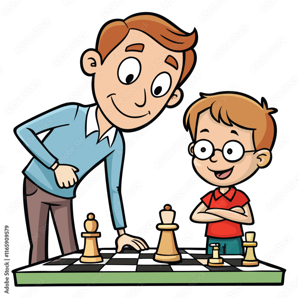 Parent Guiding Child in Chess Game - Focused and Engaging Parent Guiding Child in Chess Game - Focused and Engaging