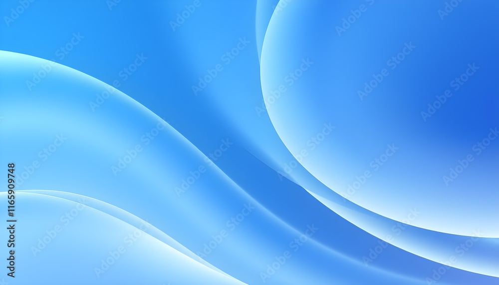Fototapeta premium Smooth blue waves, flowing curves, abstract ocean, light blue sky, minimalist landscape, soft gradient, serene atmosphere, gentle undulations, ethereal water surface