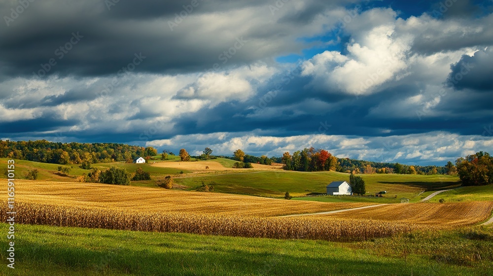 Serene Autumn Farm Landscape: Picturesque Countryside Scenery