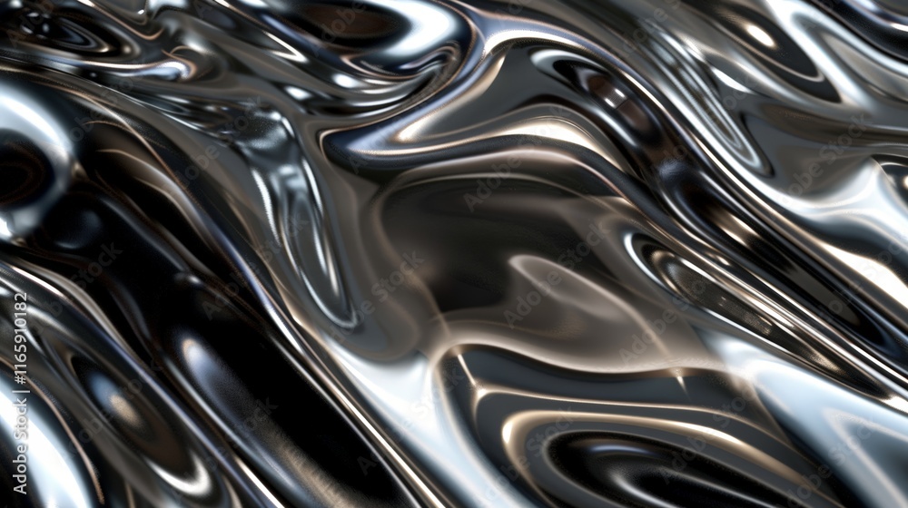 Wavy metallic liquid creating a dynamic pattern, perfect for a modern and stylish wallpaper