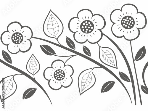 Design circular floral shapes with dotted centers, repeating in rows.
