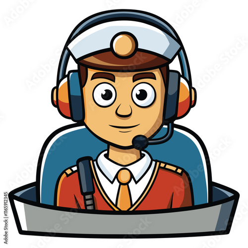Pilot in Cockpit Wearing Headphones - Professional Expertise