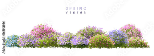  Vector watercolor blooming flower tree or forest side view isolated on white background for landscape and architecture drawing,elements for environment or and garden,green tree for garden section 
