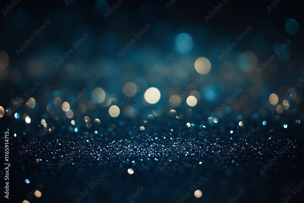 Blue and Gold Bokeh Lights with Glitter on Dark Background Blue and Gold Bokeh Lights with Glitter on Dark Background
