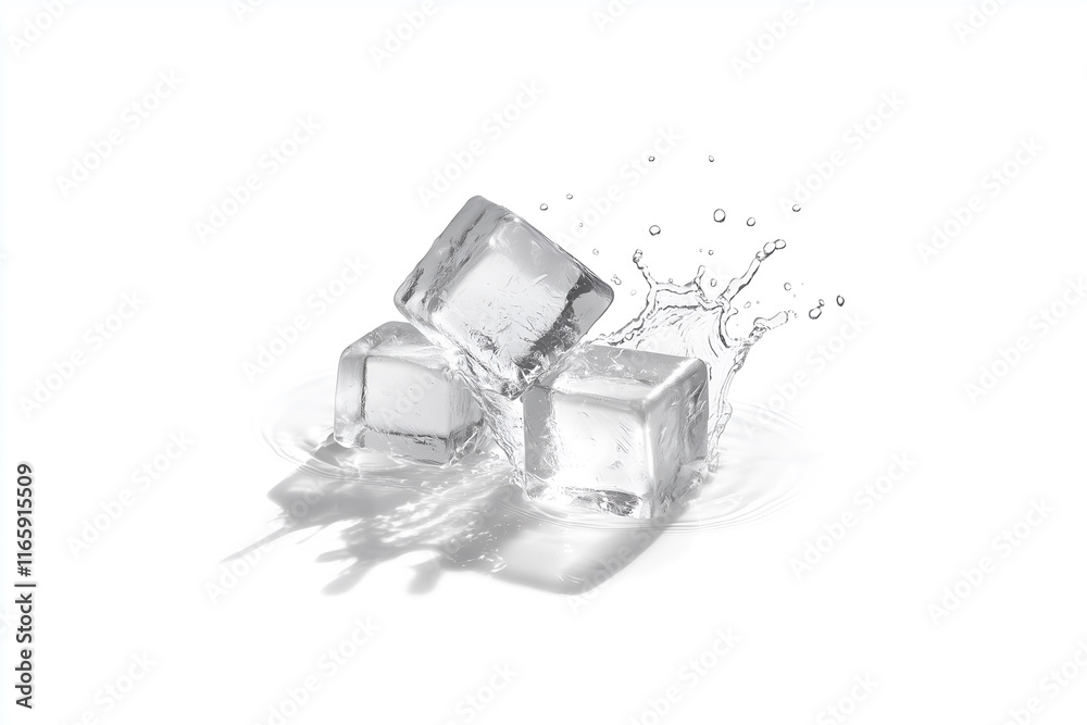 Three ice cubes splash in clear water. Three ice cubes splash in clear water.