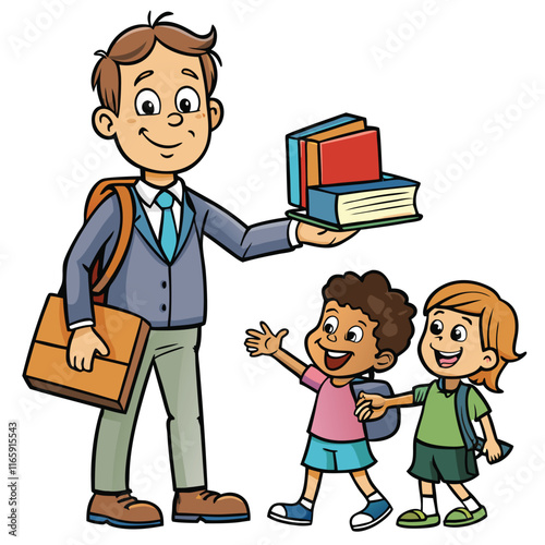 Teacher Distributing Books to Students - Cheerful Interaction Third Variant