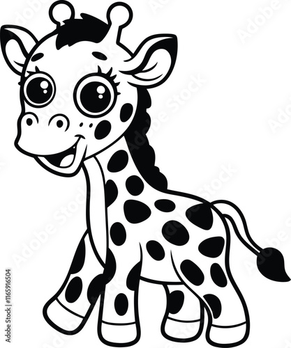 Cute baby giraffe silhouette vector illustration, giraffe line art vector, Funny giraffe vector illustration design photo