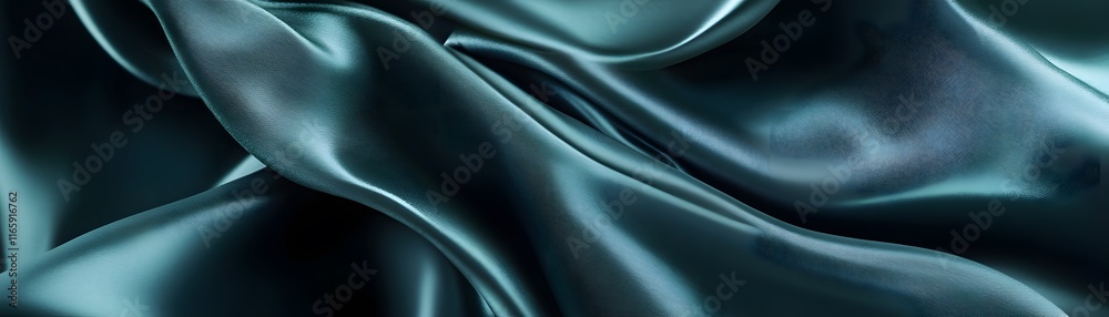 Fototapeta premium Teal Silk Fabric Draped in Soft Waves