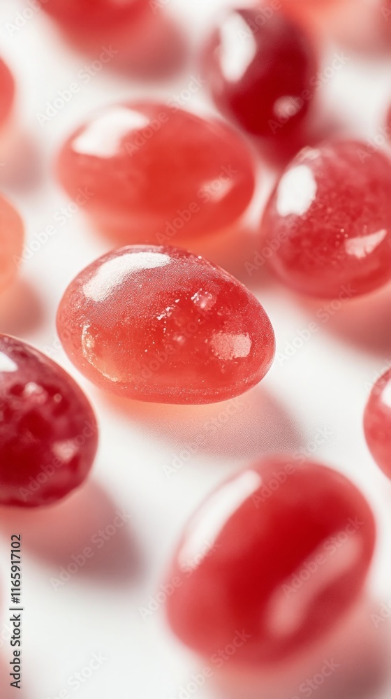 Close-up view of vibrant red candies, a delightful treat Close-up view of vibrant red candies, a delightful treat