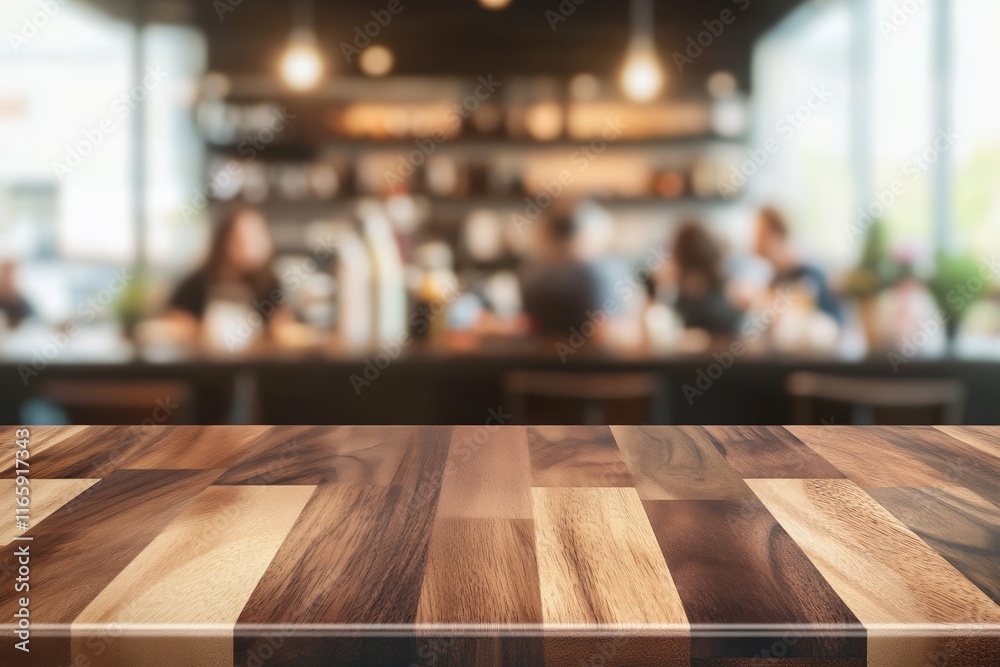 Blurred Coffee Shop Background with Wooden Table Counter for Product Display Blurred Coffee Shop Background with Wooden Table Counter for Product Display