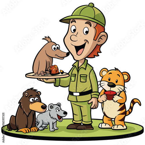 Zookeeper Offering Food - Cheerful Interaction with Animals