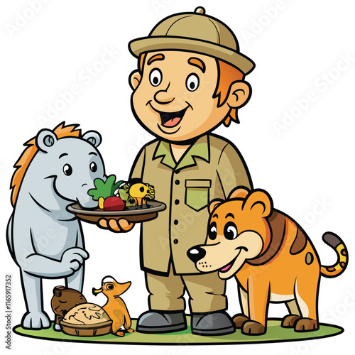Zookeeper Offering Food - Cheerful Interaction with Animals Variant