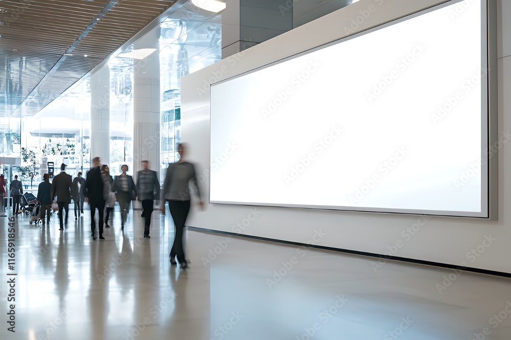 Modern Office Building Lobby With Blank Advertisement Modern Office Building Lobby With Blank Advertisement