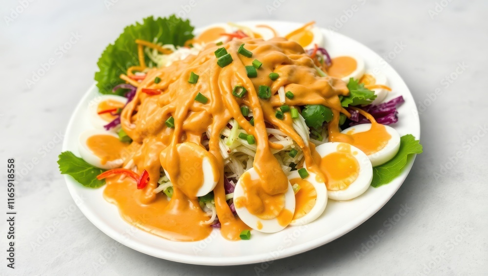 Delicious Salad with Hard Boiled Eggs and Creamy Dressing Delicious Salad with Hard Boiled Eggs and Creamy Dressing