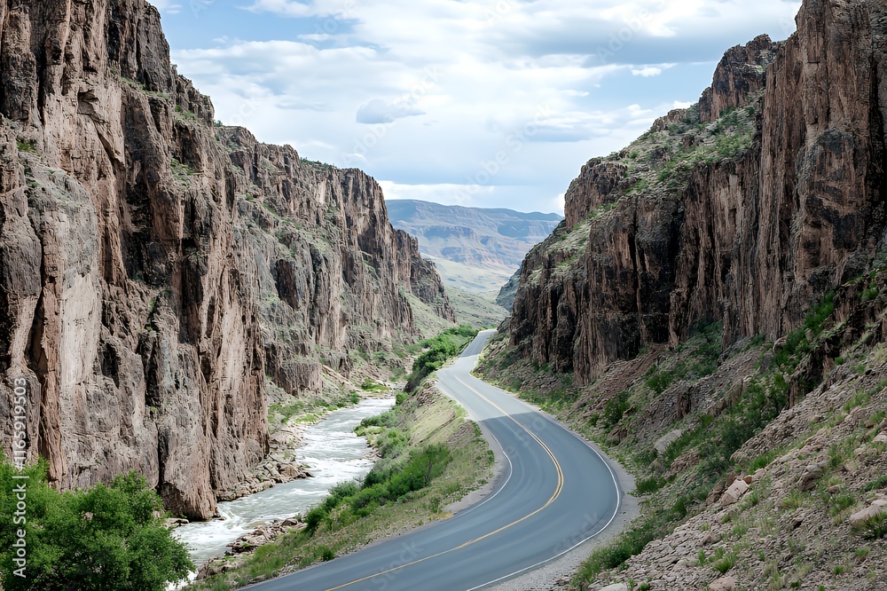 Winding Road Through A Rocky Mountain Canyon Winding Road Through A Rocky Mountain Canyon