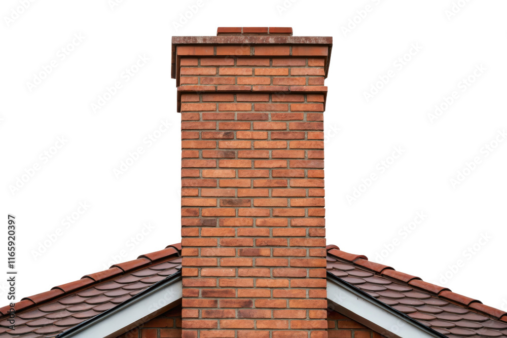 Naklejka premium Brick chimney on a tiled roof isolated with transparent background