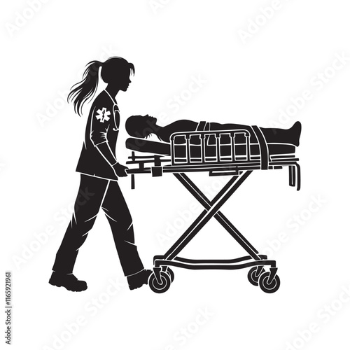  Paramedic carrying a stretcher silhouette vector art black color design and solid white background