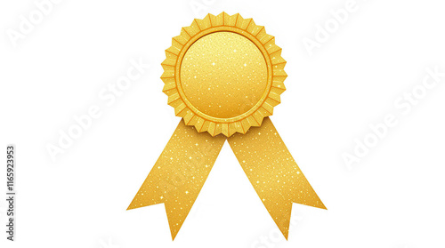 Bright yellow award ribbon with a circular center displayed prominently for recognition and achievement purposes photo