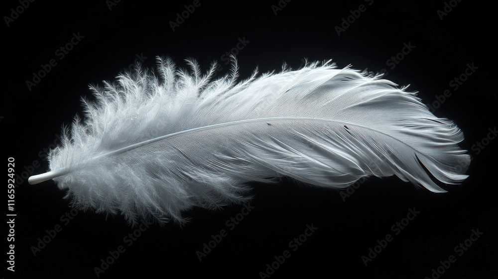 Obraz premium Single white feather, dark background.