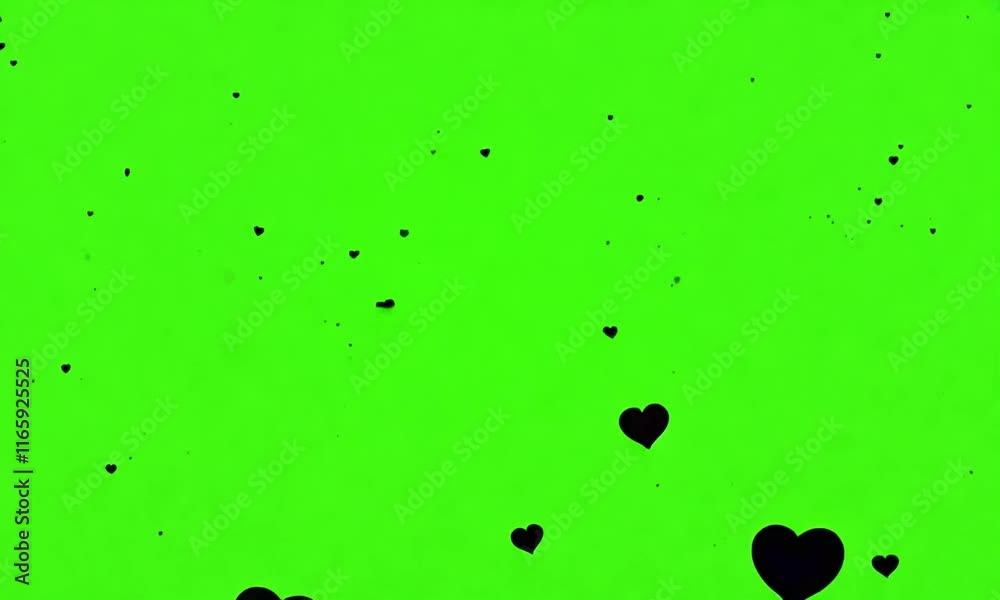 Generative art animates a rolling black heart against a vibrant green screen
