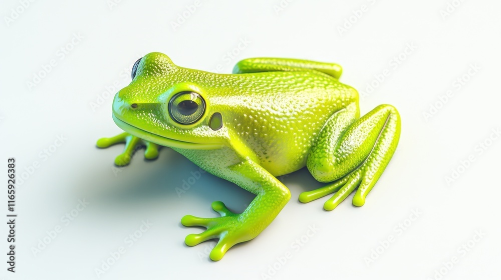Fototapeta premium Close-up of a vibrant green frog, studio shot on white background.