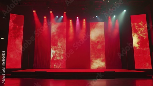 event stage with red cloth decoration photo