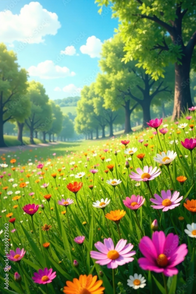 Tall grass, abundant colorful flowers, sunny day, summer, bright, field Tall grass, abundant colorful flowers, sunny day, summer, bright, field