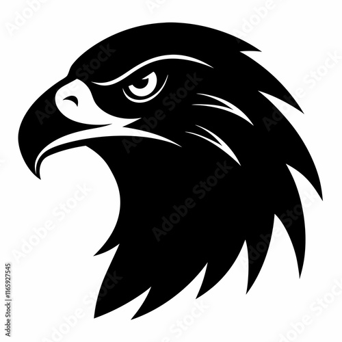 Vector eagle head silhouette black side view on white background