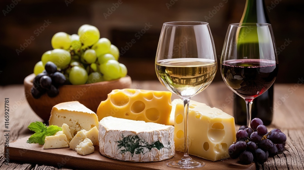 Elegant wine and cheese pairing served in a luxury hotel lounge Elegant wine and cheese pairing served in a luxury hotel lounge