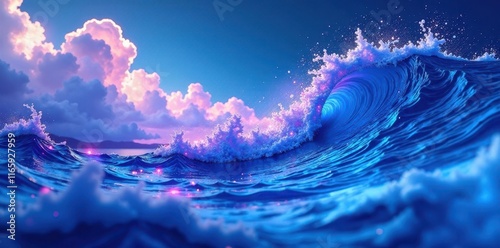 Vibrant swirls of indigo blue and purple hues blend into iridescent whites, creating an ethereal oceanic effect , psychedelic, color swirl, oceanic