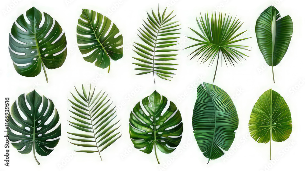A collection of various green leaves arranged aesthetically. isolated on white background A collection of various green leaves arranged aesthetically. isolated on white background