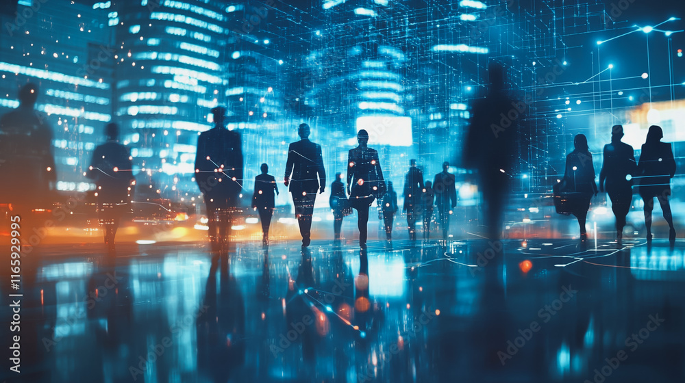 Abstract business team stands on the peak of success amid tall, innovative Smart city and graphs with statistics to analyze business potential and predict future developments in company growth. Abstract business team stands on the peak of success amid tall, innovative Smart city and graphs with statistics to analyze business potential and predict future developments in company growth.