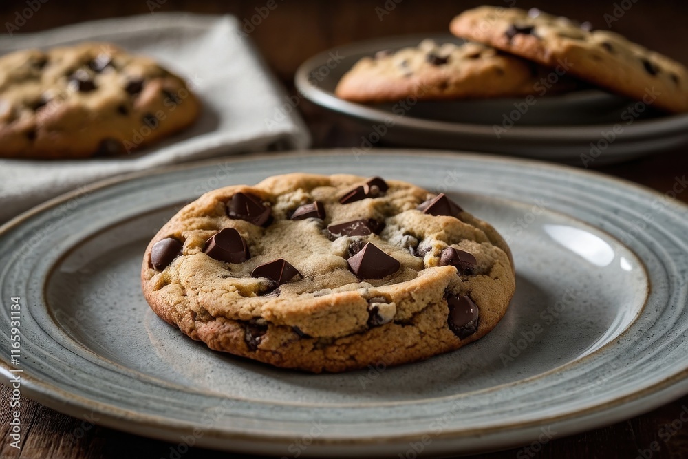 Chocolate chip cookie on a plate Chocolate chip cookie on a plate
