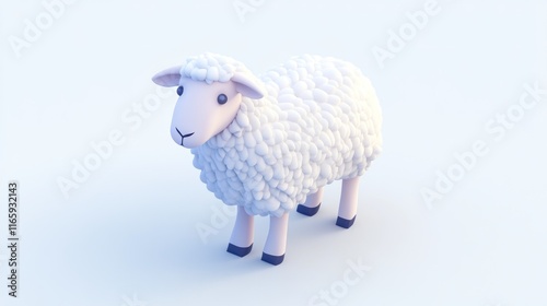 Cute cartoon sheep, 3D render, fluffy wool, white background. photo