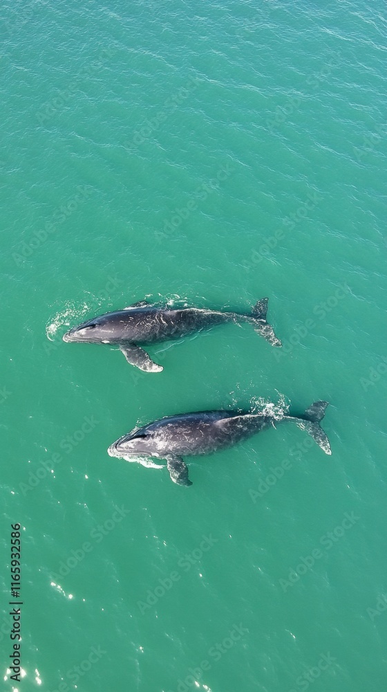 Naklejka premium beautiful swimming in the sea, aerial view with copy space vertically 9:16