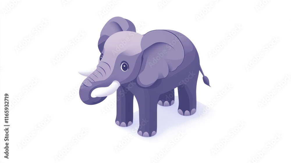 Obraz premium Cute isometric illustration of a purple baby elephant.