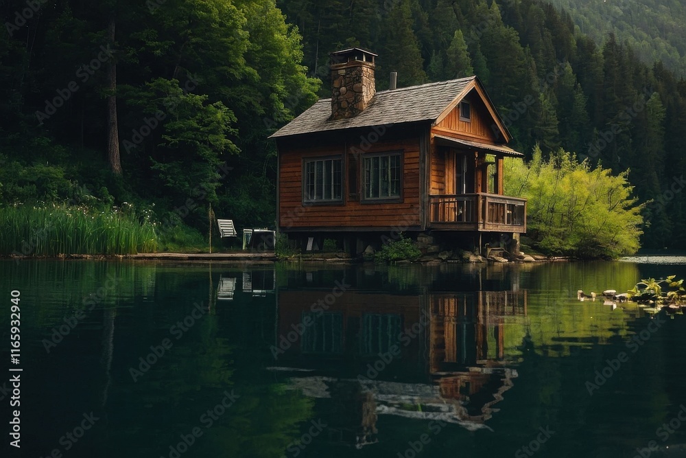 Obraz premium Small house by the lake