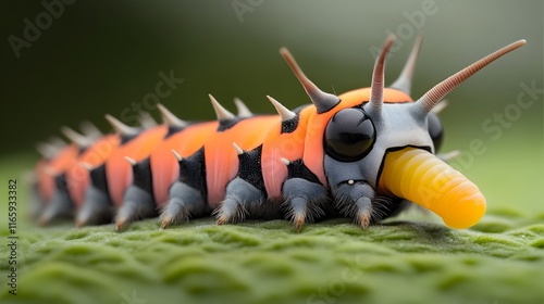 Detailed extreme close up of a caterpillar s defensive gland mechanisms secreting chemical deterrents to ward off predators  Captivating patterns textures photo