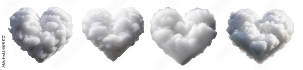 Fluffy white clouds shaped like hearts, symbolizing love and positivity in nature. Fluffy white clouds shaped like hearts, symbolizing love and positivity in nature.