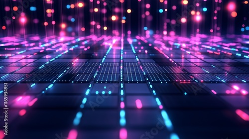 Abstract Digital Grid Illuminated By Neon Lights