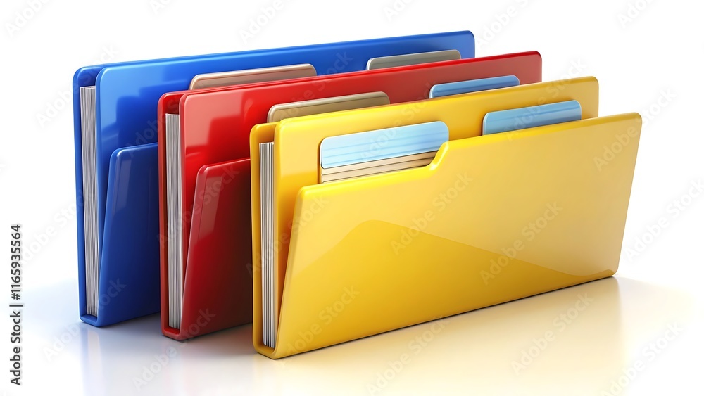 Stack of colorful file folders with tabs and paper document office Stack of colorful file folders with tabs and paper document office