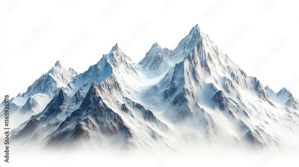 Obraz premium Majestic snow-capped mountain peaks with ethereal blue atmospheric effects and golden sunlight touches. Artistic landscape illustrations perfect for alpine-themed design and winter scenery projects.