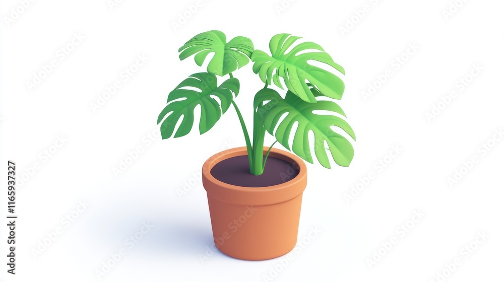 Fototapeta premium Isometric illustration of a potted monstera plant.