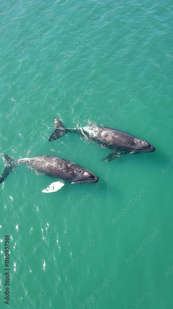 Obraz premium beautiful swimming in the sea, aerial view with copy space vertically 9:16