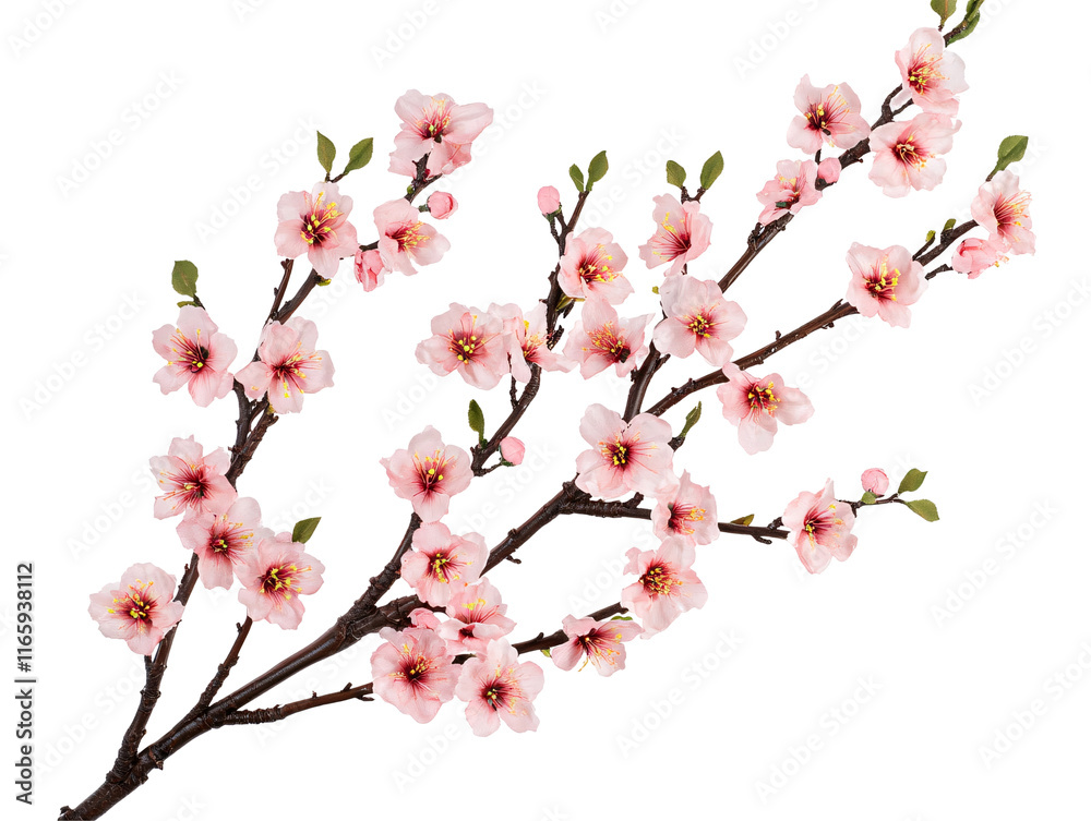 Isolated Cherry Blossom Branch with Pink Flowers Isolated Cherry Blossom Branch with Pink Flowers