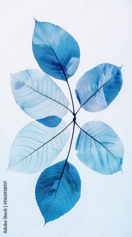 Obraz premium Delicate Blue Leaves: A Tranquil Botanical Print