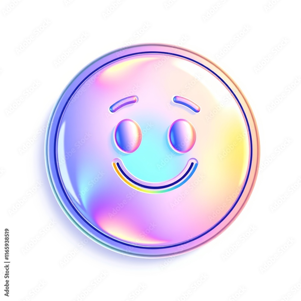 Fototapeta premium Colorful smiley face emoji with glossy effect on white background